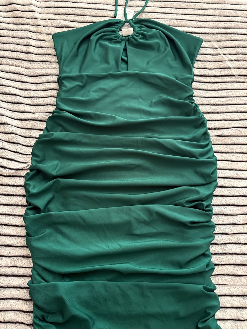 Elegant Green Ruched Halter Dress